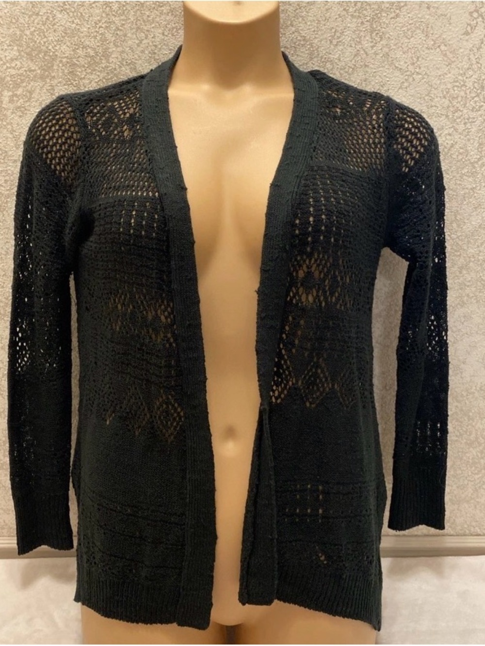 Candie's Black Open-Weave Long Sleeve Cardigan